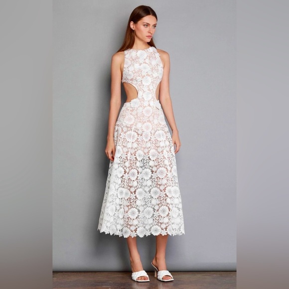 Bronx & Banco Daisy Midi Dress White Tan Size 10 NWT - Picture 3 of 16